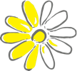 Illustration of a stylized flower with yellow petals and a yellow center, outlined in gray.