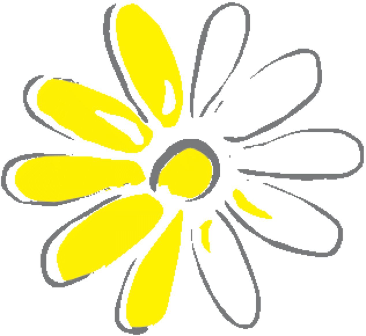 A simple illustration of a flower with yellow petals and a yellow center, outlined in gray.